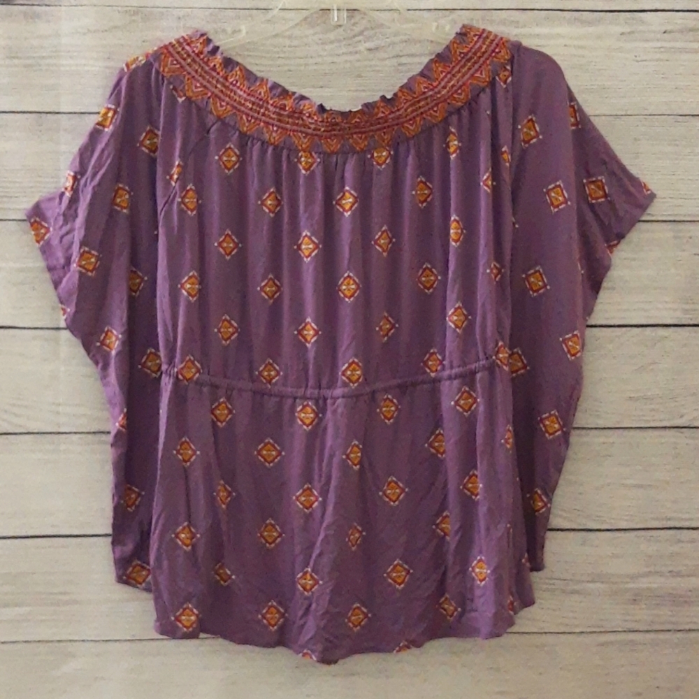Colleen Lopez Off-The-Shoulder Smocked Neck Peplum Boho Top, Oversize L, NWOT - Picture 5 of 11